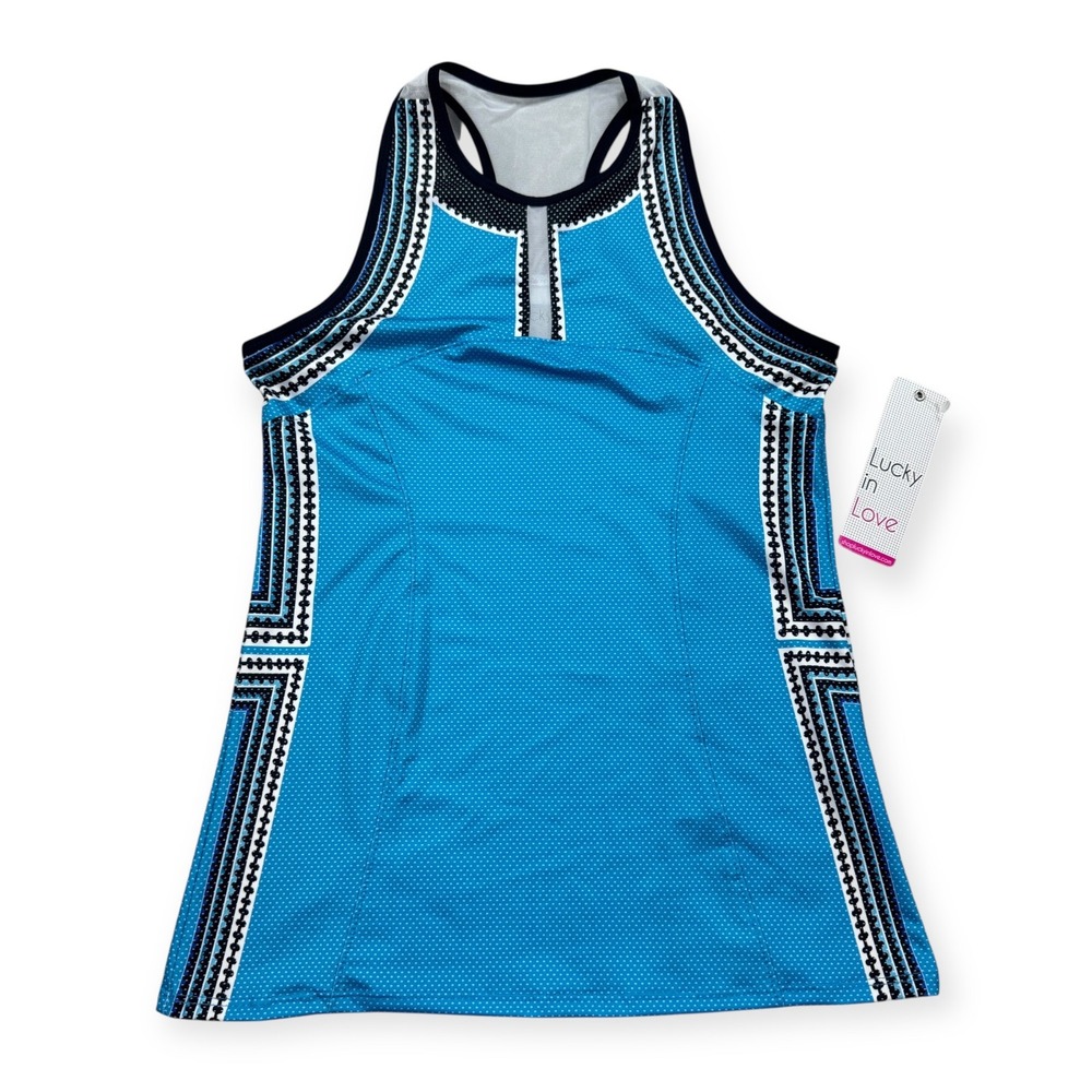 NEW Lucky in Love Tank Top Women's XS Blue Vaportex Racerback Tennis Athletic